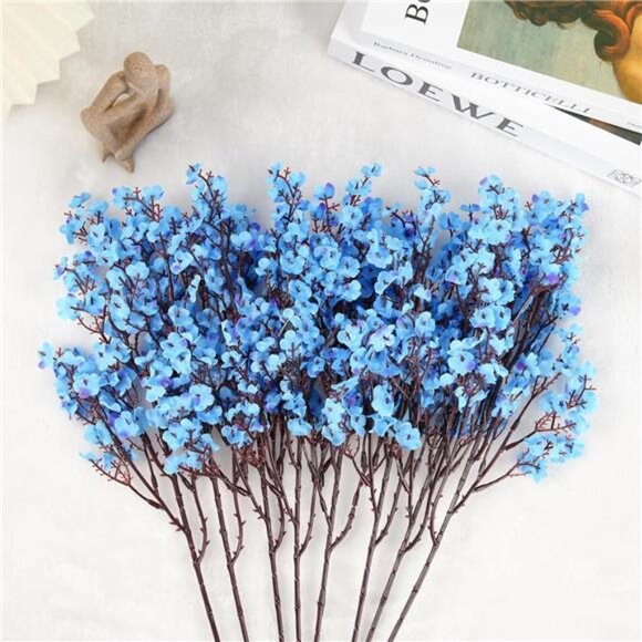 New 8Pcs Artificial Flowers Fake Babys Breath Bouquet,Blue Fake Flowers Plants - Picture 5 of 7